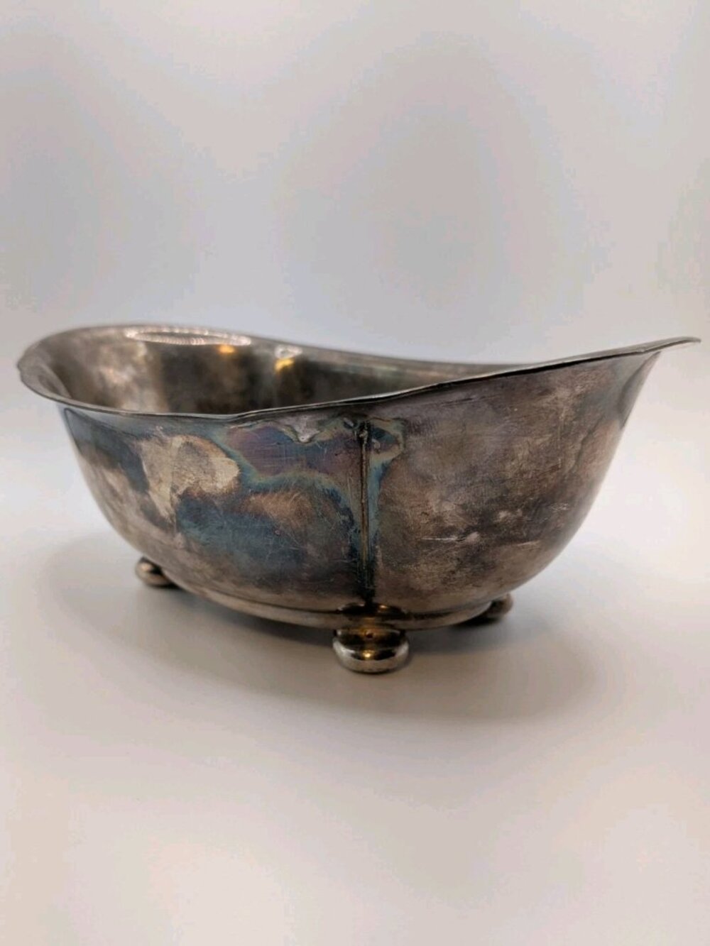 Vintage 1953 Reed & Barton Silver Plate Footed Bowl 133 Catchall Tray Patina MCM
